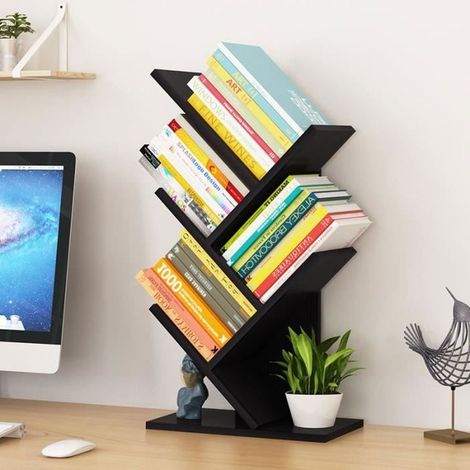 Etagère Bibliothèque Étagère de Rangement à 5 Niveaux en forme D\'arbre pour bureau, livres, magazines, CD, films-Noir (1/4)