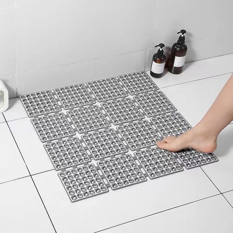 Lntyq Tapis de Douche Antidérapant, Tapis de Bain Carré avec 144 Ventouses, Tapis de Baignoire avec Trous de Drainage Lavable en Machine, 60  60cm (Gris Foncé)