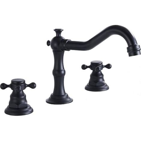 Mitigeur lavabo 3 trous vintage double poignée – Installation murale 8 pouces, pour vasque et baignoire-Noir