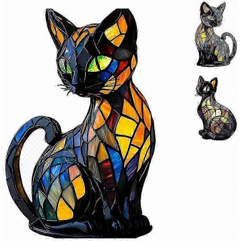 Lampe en vitrail en forme de chat, motif mosaïque, veilleuse lumineuse en forme de chat, luminaire décoratif artisanal de style Tiffany (1/5)