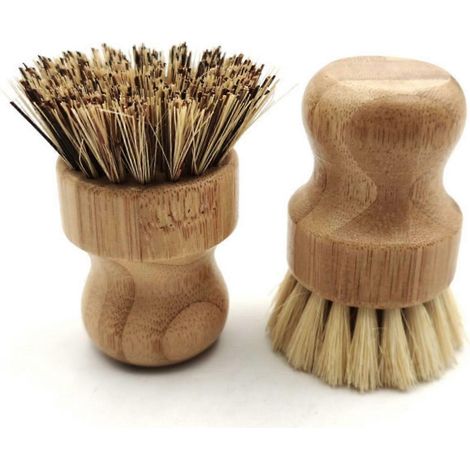 Brosse à récurer en bambou pour la cuisine et la salle de bain, fabriquée à partir de fibres de palmier et de sisal, avec manche. Idéale pour nettoyer les poêles, les légumes, la vaisselle et les woks (1/3)