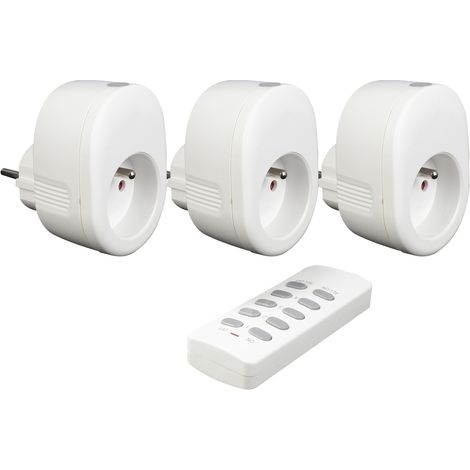 Tibelec – Kit 3 prises marche/arrêt à distance – Télécommande 30m – 2300W max – 10A – 433,96 MHz – Pour domotique