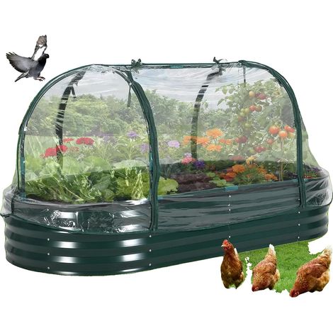Huerto elevado, acero resistente, cubierta con control climático, verde oscuro-a, 240x120x60cm-a (1/2)