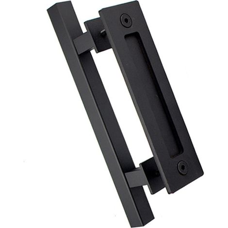 Poignée de porte coulissante de grange, plaque arrière plate, poignée de porte rectangulaire noire double face