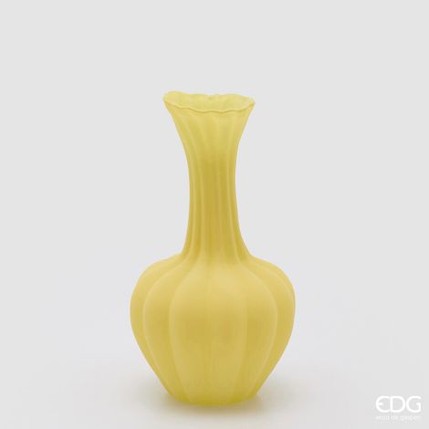 EDG Enzo De Gasperi Vaso Flow Sinuoso H 31 Cm D 17 Cm Waterproof Vetro Satinato Giallo