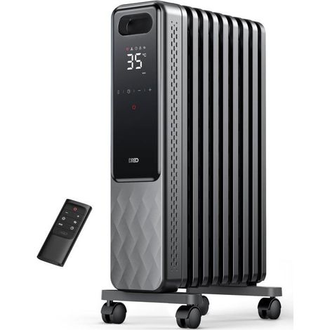 Radiateur à bain d'huile 2000W Portable 9 éléments Mobile Chauffage électrique avec Thermostat, 4 Modes