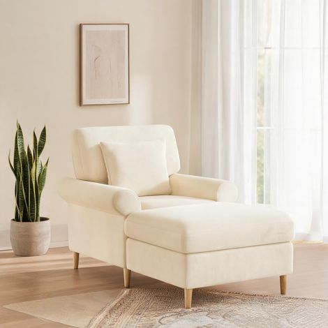 Relaxation XXL en velours beige fauteuil convertible avec coussin (1/5)