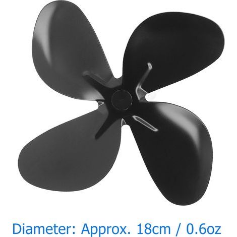 Ventilateur pour poêle – Hélice en aluminium anodisé noir, 4 pales, diamètre 18 cm, avec clé Allen et vis (1/4)