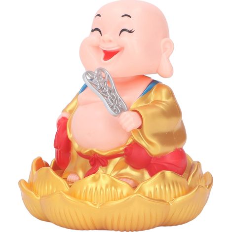 Bouddha rieur Maitreya souriant hochet solaire automatique pour tableau de bord voiture, déco maison bureau, doré (1/5)