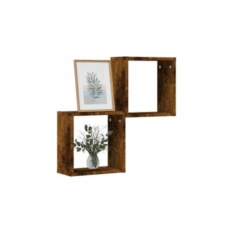 Étagères murales sous forme de cube 2 pcs chêne fumé 30x15x30 (1/5)