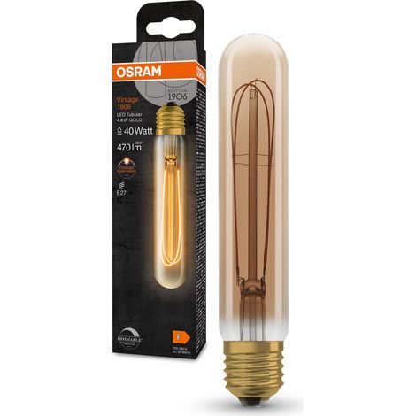 Osram Lampada LED Vintage 1906 tinta dorata, 4.8 W, forma ottima del tubo calzino di 32 mm di diametro e E27, bianca calda, dimmerabile, fino a 15.00LEDVANCE ore di servizio di servizio