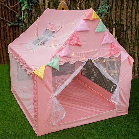 Tente de Jeu pour Filles - Grand Château Princesse Tentes de Jeu, Intérieur Extérieur Maison de Jeux Pop-up pour Enfants,Maison Rose/L120xh140cm