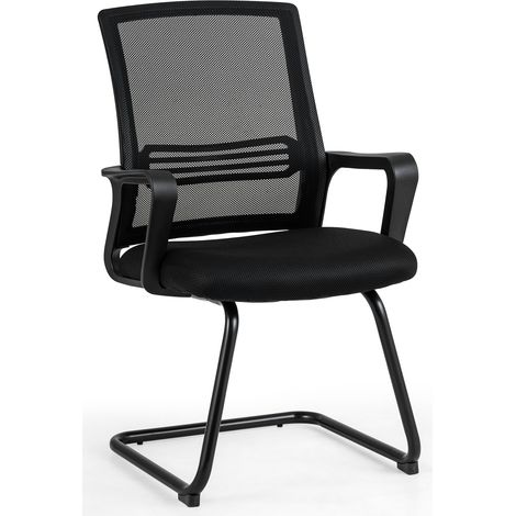 COSTWAY Office Guest Chair Stationery Mesh Mid Back Computer Desk Chair with Sturdy Sled Base (1/5)