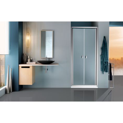 Nicchia doccia 80 cm saloon con profili in alluminio brillantato cromo e finitura pannelli trasparente - Europa