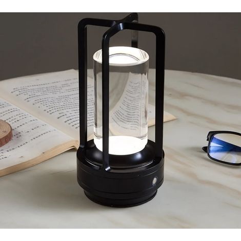 Kabellose LED-Tischleuchte, dimmbar, Metall-Aluminium-Tischleuchte, Schreibtischlampe (Schwarz)