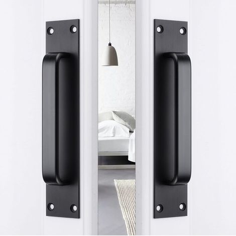 2Pcs Poignée De Porte De Grange En Alliag De Zinc -Poignées De Porte Coulissante Pour Porte Coupe-Feu, Poignées De Porte D'Armoire (Noir) (1/4)