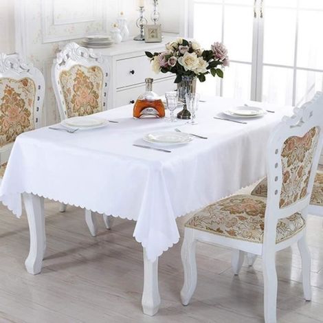 1 Nappe Rectangulaire, Imperméable, Polyester Lavable 150x200cm, Blanc, Pour Dîner Mariage Buffet (1/4)
