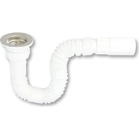 Fontastock FSKFSI005 sifone articolato in plastica estensibile da 1-1/2" x 40 mm lunghezza da 300 mm a 800 mm, con griglia per lavello e tappo (1/2)