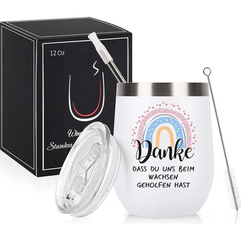 Edelstahl Thermobecher 350ml mit Strohhalm - Lehrer Geschenk Danke (1/5)