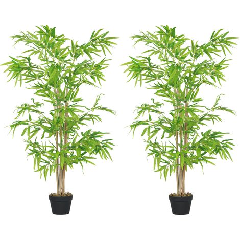 Bambou artificiel 1.5m Lot de 2 644 feuilles denses réalistes Pot noir avec lichen vert
