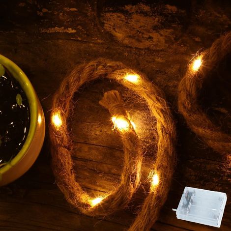 corde chanvre Guirlande lumineuse LED Éclairage solaire à cordes 40 LED 3m coton Corde naturelle, corde en jute Tau Couleur blanc chaud Décoration de jardin Éclairage intérieur Décoration