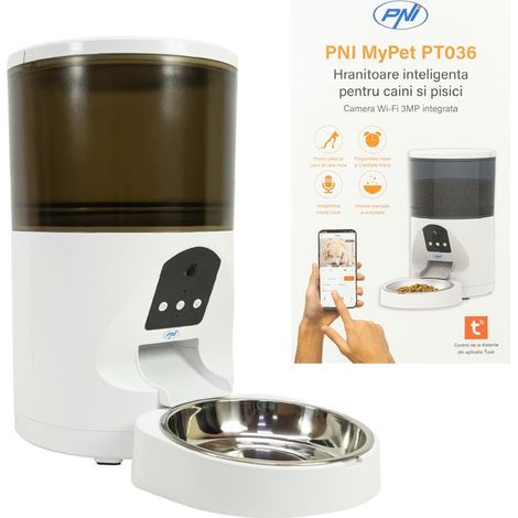Distributeur intelligent de croquettes - PNI - MyPet PT036 - Caméra 3 MP - 6 L - Compatible Tuya Smart (1/4)