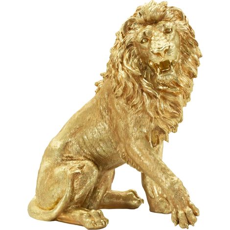 Statua Leone Shant Seduto Oro - Design Glam in Polyresin - Cm 45x29x55 - Scultura Decorativa Maestosa