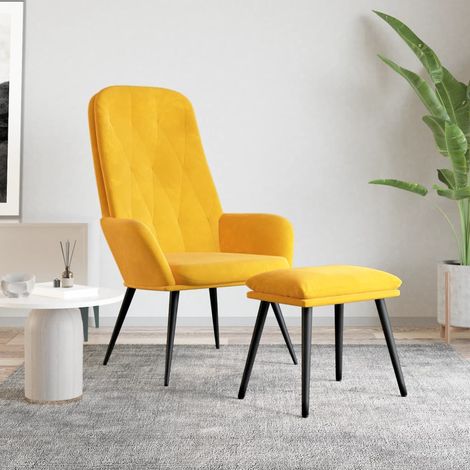 Chaise de relaxation avec repose-pied, velours jaune moutarde, 1 chaise et 1 repose-pied - PANGIVO (1/5)