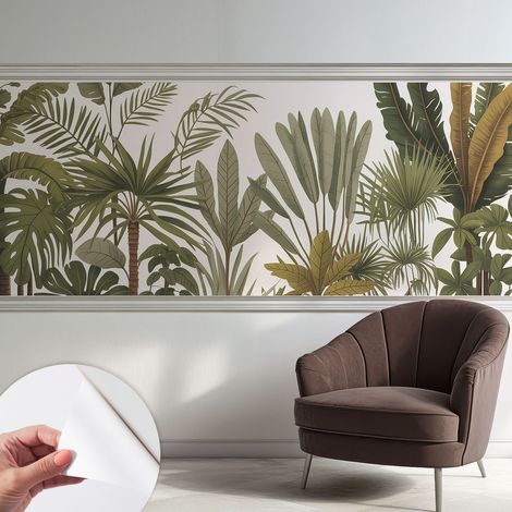 Papier peint adhésif autocollant pour salon chambre à coucher peint imprimé Installation facile Feuilles exotiques 250x104 cm (1/5)