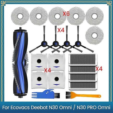 Lot de 21 pièces comprenant une brosse latérale rotative, un filtre, une lingette et un sac à poussière pour aspirateur robot Ecovacs Deebot N30 OMNI / N30 PRO OMNI. (1/5)