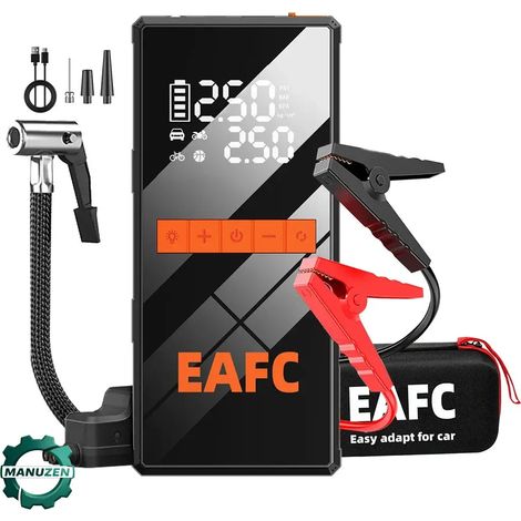 Manuzen - Booster batterie 1 200 A et gonfleur 150 PSI – 2 en 1 – Pinces intelligentes avec boîte (1/3)