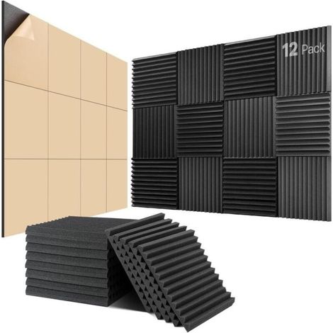Lot de 12 Mousse Acoustique Autocollante, Panneaux Acoustique, 30 X 30 X 2.5cm, Mousse Anti Bruit, Gaming, Podcasting, Studio d'enregistrement, Bureau (1/4)