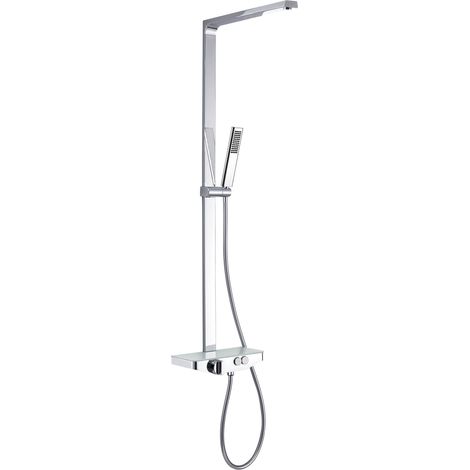 BERNSTEIN - Colonna doccia termostatica moderna in acciaio inox + mensola in vetro - 120x50cm - NT7385 Cromo, quadrato 40cm	cromo, Quadrato 40 cm