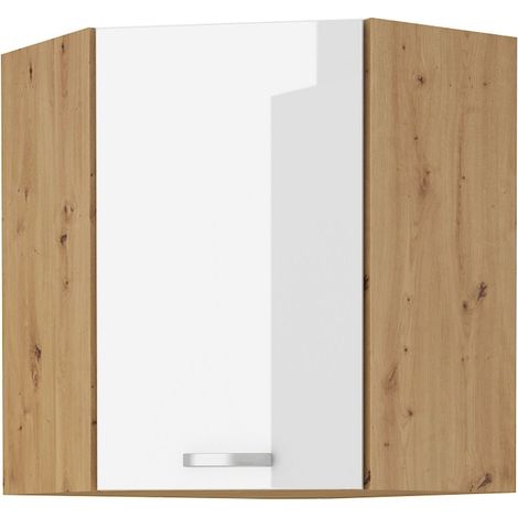 Eckhängeschrank 60x60 Eiche Artisan Weiß Hochglanz Küchenzeile Küchenblock Küche (1/4)