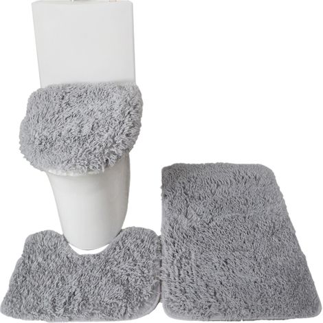 Juego de 3 alfombrillas de baño, funda para asiento de inodoro, alfombrilla antideslizante en forma de U, alfombrilla para pies suave y absorbente, felpudo, alfombrilla de baño y funda para asiento. (1/5)