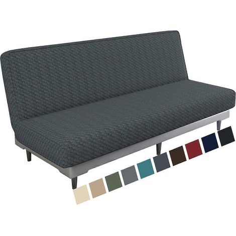 Housse extensible pour canapé 3 places sans accoudoirs, housse de canapé-lit pliante ajustable, housse de futon universelle et amovible pour salon, gris foncé (1/4)