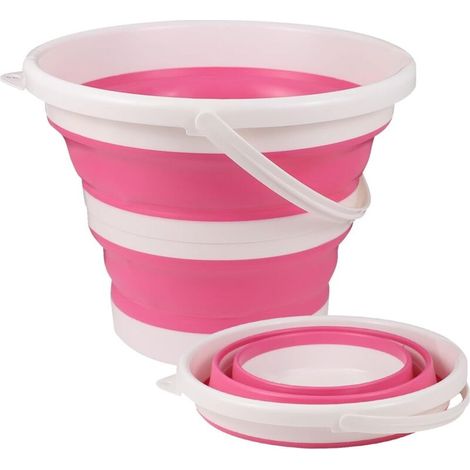 Seau pliable en silicone pour camping, voyages, lavage de voiture et usage domestique (rose) (3 litres) (1/5)