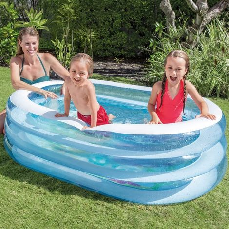 Trade Shop - BABYPOOL OVAL 3 RINGE TRANSPARENT 163 X 107 X 46 CM FISCHE AUF DEM BODEN 57482 - (1/2)