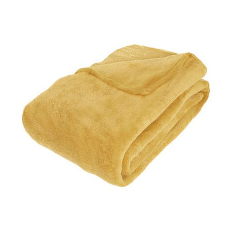 Couverture plaid microfibre 180 x 230 cm doux et chaud pour 2 personnes 100% Polyester coloris ocre (1/2)