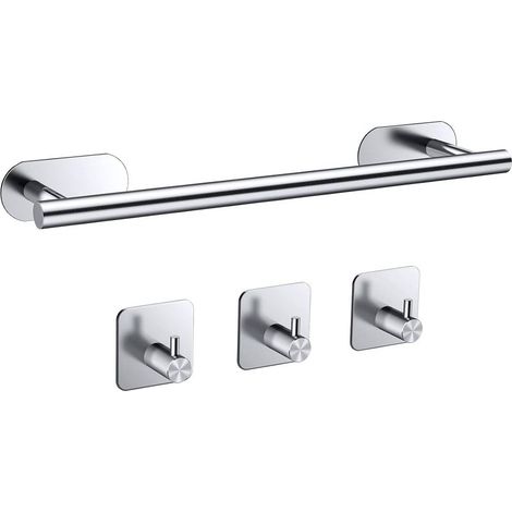 Ensemble de 4 Barres Porte-Serviettes 40cm Acier Inoxydable Argent + 3 Crochets Auto-Adhésifs Brossés, Porte-Serviettes Mural Salle de Bain Douche Forte Adhérence (1/5)