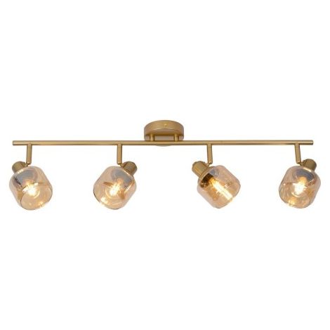 Plafoniera barra Lucide Bjorn 4 luci E14 oro vetro 74cm