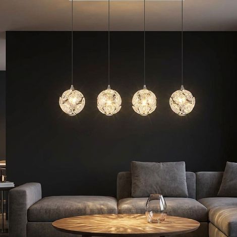 Suspension LED pour salon, hauteur réglable, argent, cristaux transparents, H 150 cm (1/5)