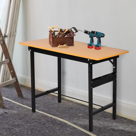 Klappbare Werkbank, zusammenklappbarer Arbeitstisch mit Lineal und Winkelmesser, MDF-Werkstatttisch, 100 x 60 x 75,5 cm, gelb/schwarz