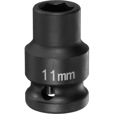 Douille à Choc 6 Points 11mm Douille Métrique 1/2" Entraînement Carré 1.5" (38mm) Long Douilles Hexagonales pour Écrous d'Axe de Broche en Acier Cr-Mo Phosphaté, Noir (1/5)