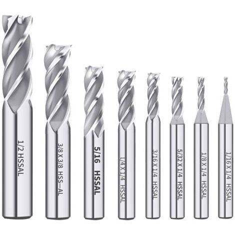 1/8" 3/16" 1/4" 5/16" 3/8" 1/2" acier rapide HSS 4 cannelures fraise à bout droit 5/32" 1/16" lot de 8