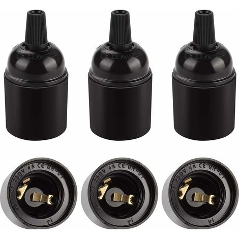 Douille E27 vintage noire, suspension rétro Edison, adaptateur de support de lampe en bakélite solide, parfait pour la décoration, l'industrie et le bricolage, lot de 6-LIAIKI (1/5)