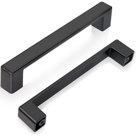 Set di 6 maniglie per mobili da cucina nere, maniglie per porte in lega di zinco quadrate da 128 mm, maniglie per cassetti, maniglie per cassettiere per camera da letto, ufficio, mobili, viti incluse (1/4)