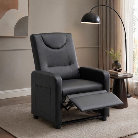 Sillón relax reclinable con reposapiés negro PU OKWISH (1/5)