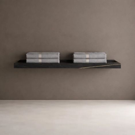 Mensola inferiore lavabo consolle sospeso astrid pietra artificiale colore nero e nocciola venato finitura- nero - confezione 1