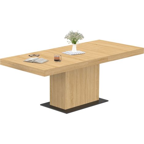 Tavolo da pranzo rettangolare allungabile EDEN 6-10 persone in legno e base nera 160-200 cm